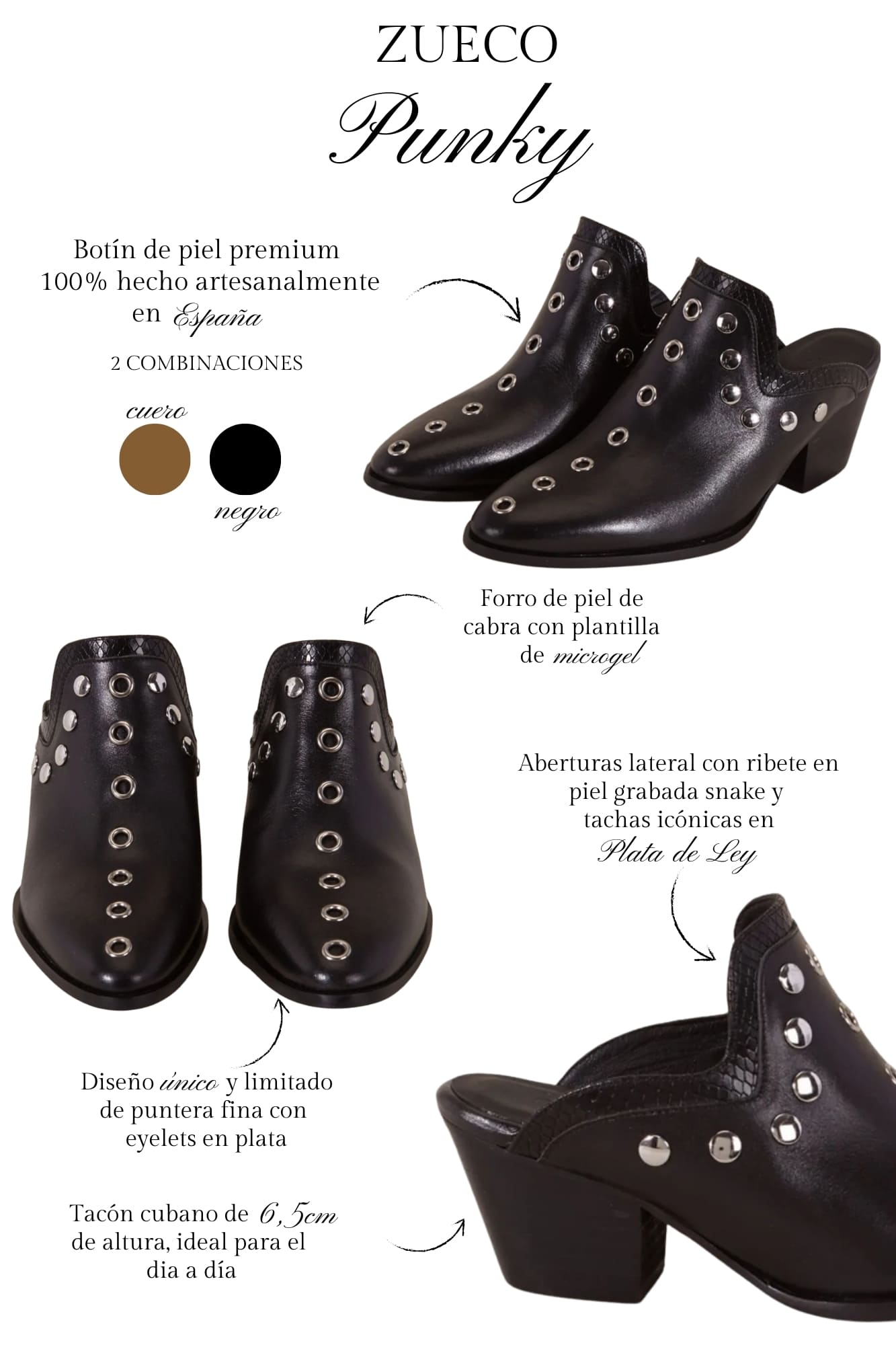 ZUECO PIEL NEGRO PUNKY