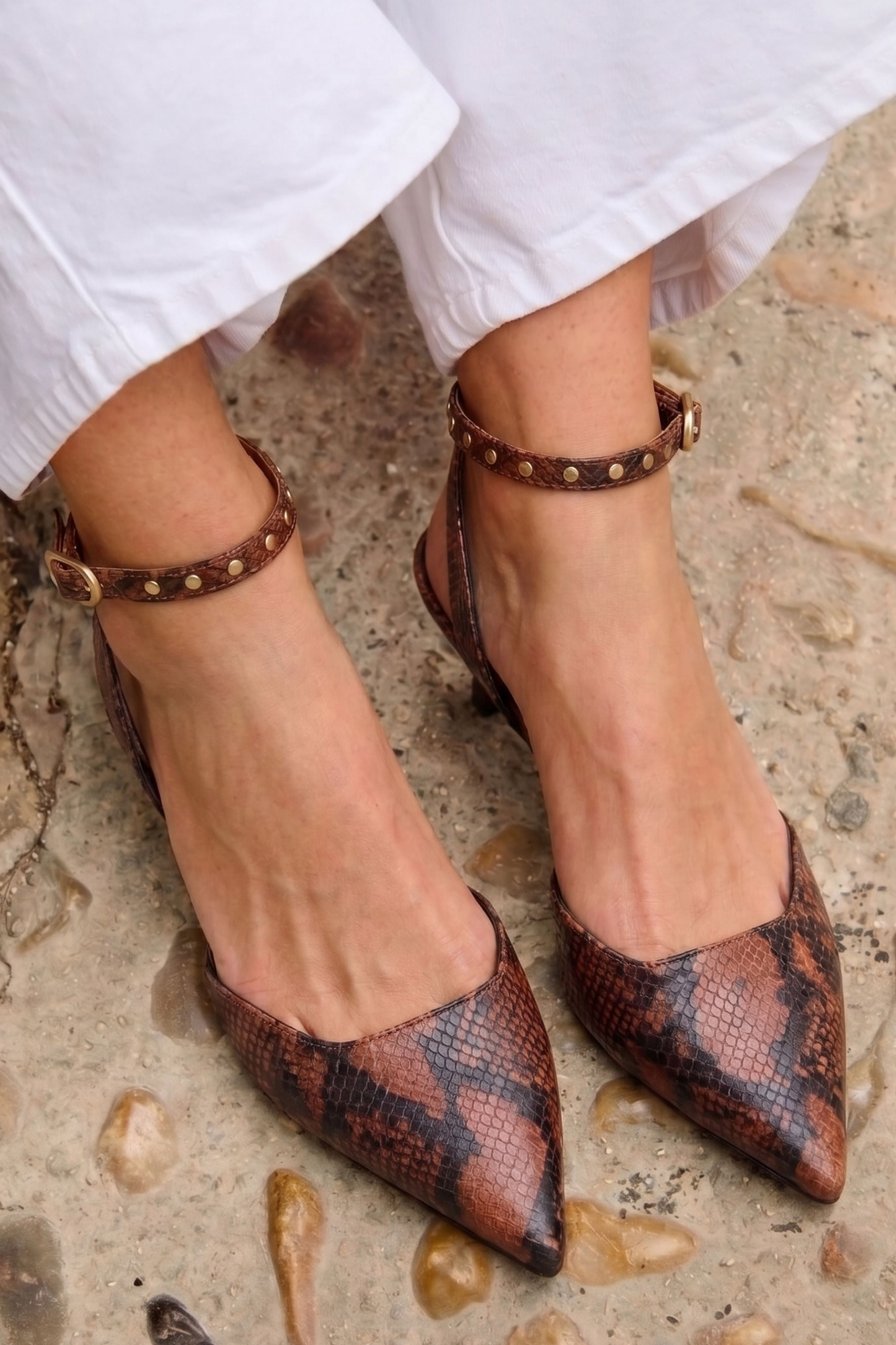 SANDALIA ELISABETH SNAKE MARRON 5CM