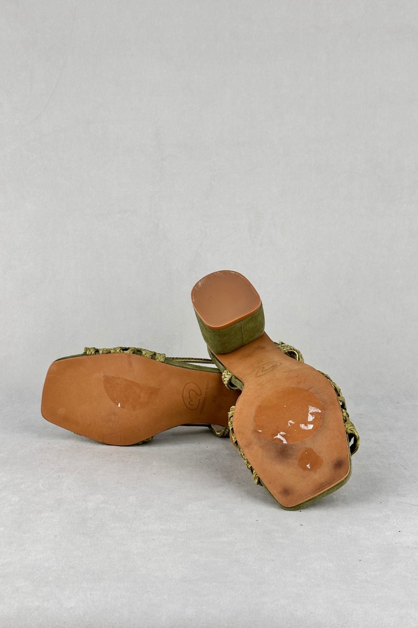 OLIVE GREEN BRAIDED SANDAL WITH HEEL