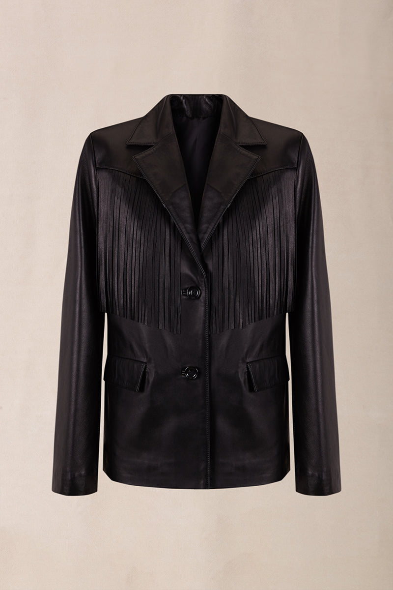 BLACK FRINGED NAPPA LEATHER JACKET