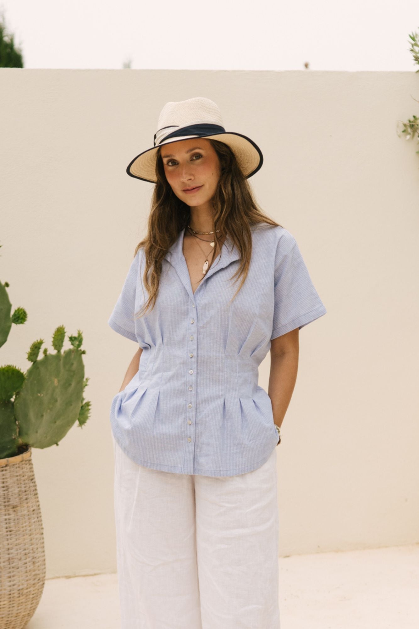CAMISA LINO RAYAS AZUL