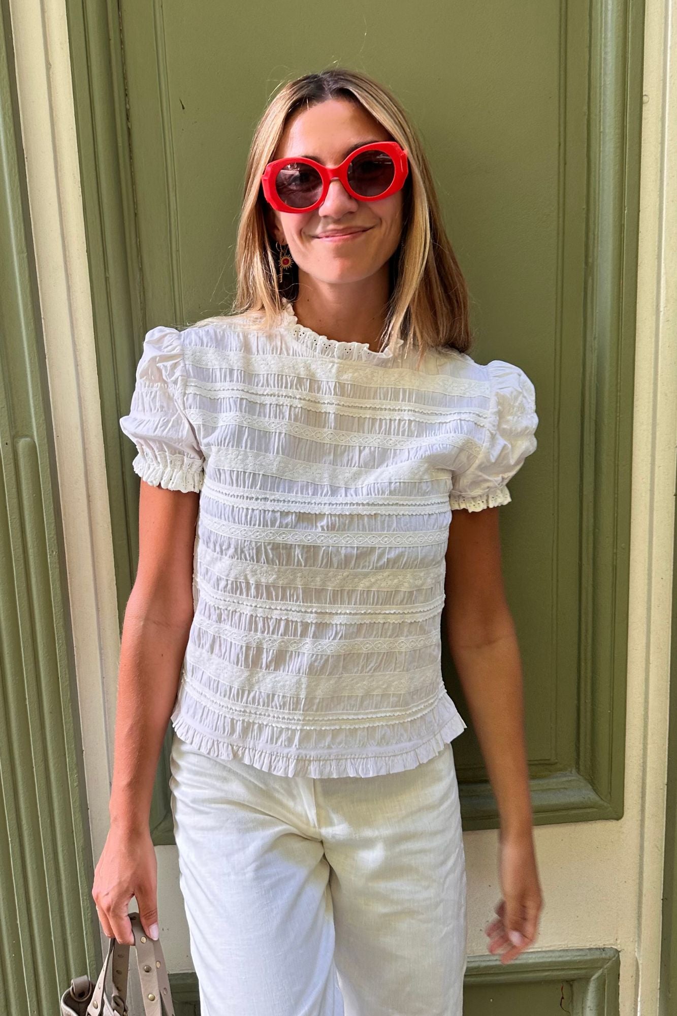 BLOUSE WITH RUFFLED DETAILS ECRU