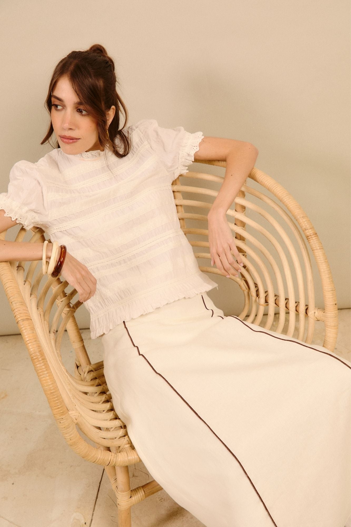 BLOUSE WITH RUFFLED DETAILS ECRU