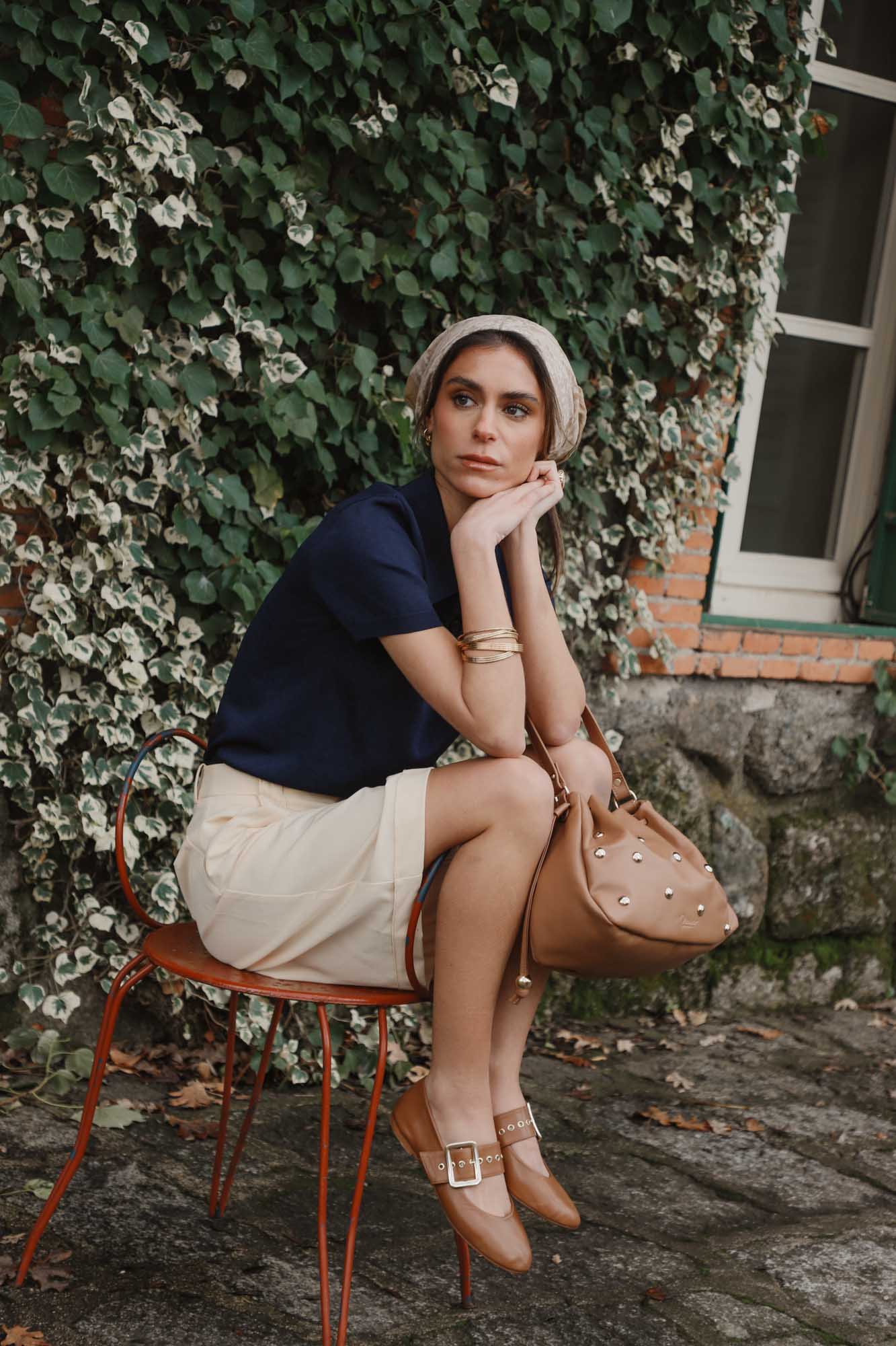 BOLSO BOMBONERA TACHAS CARAMELO