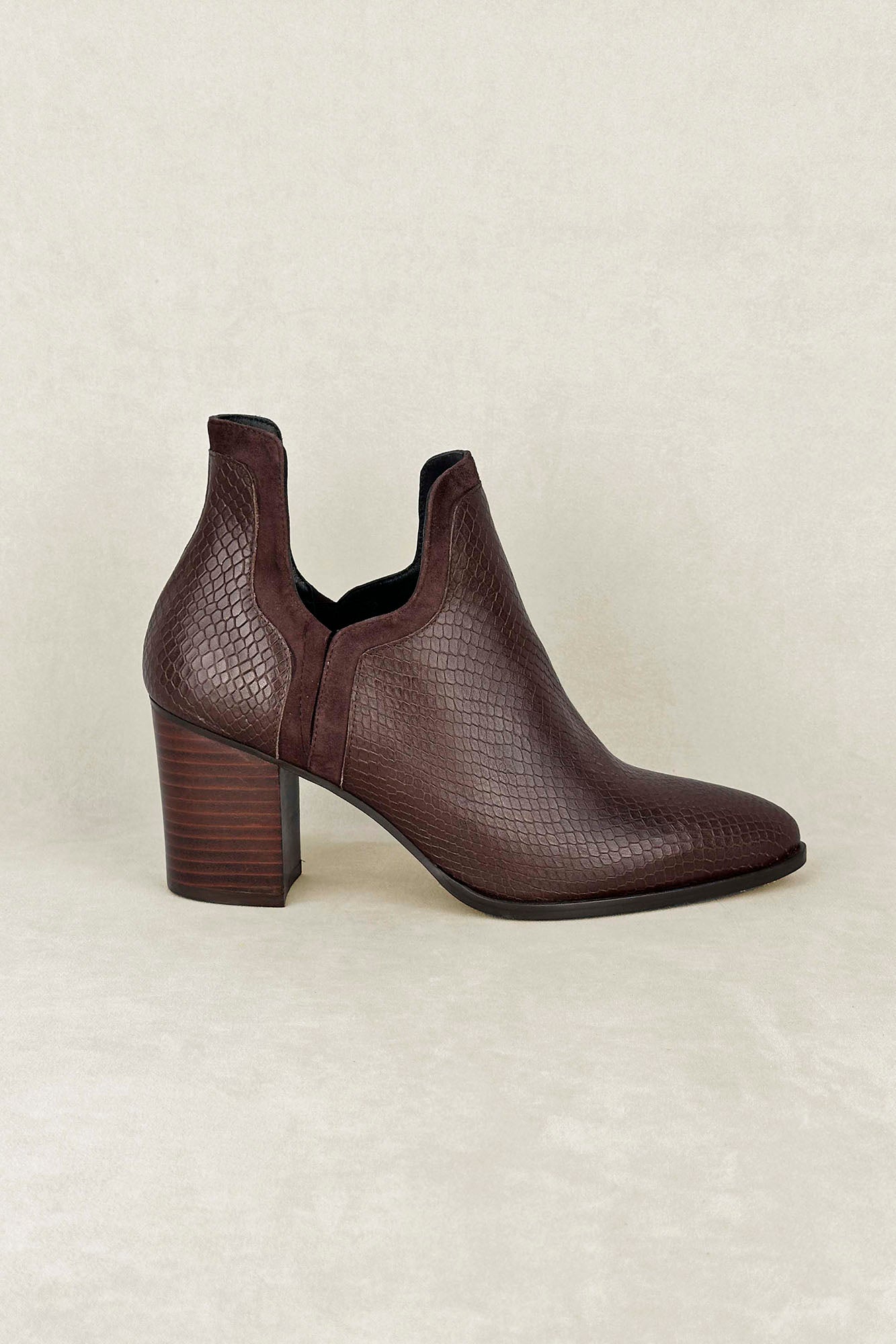 FRIDA SNAKE CHOCOLATE HEEL 7CM