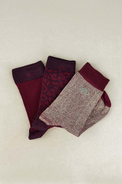 PACK OF 3 BURGUNDY SOCKS
