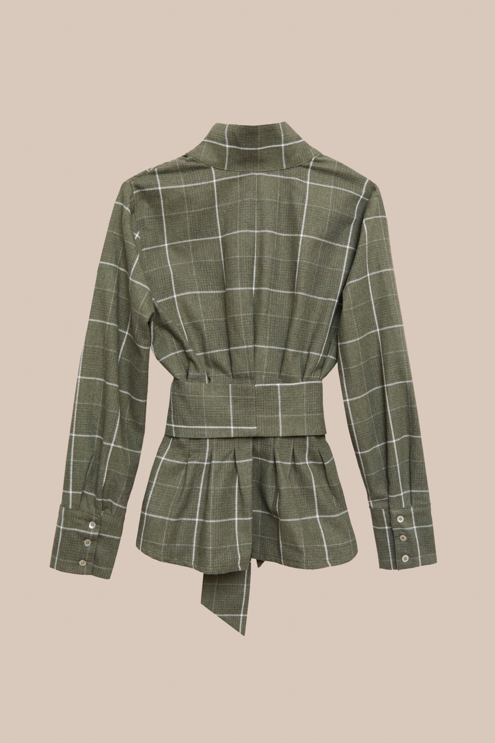 GREEN PLEATED CHECKERED SHIRT