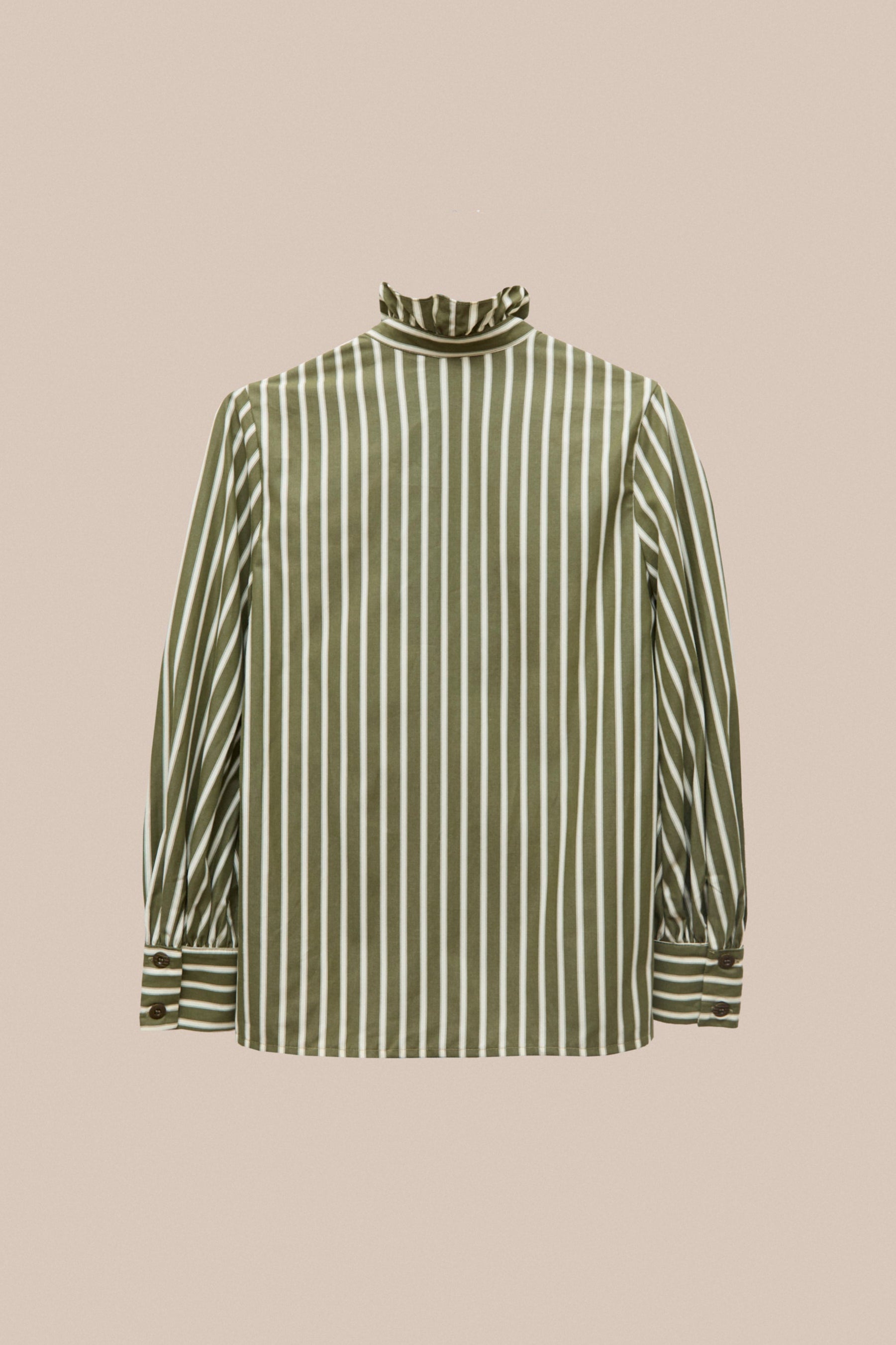 GREEN STRIPED RUFFLE SHIRT