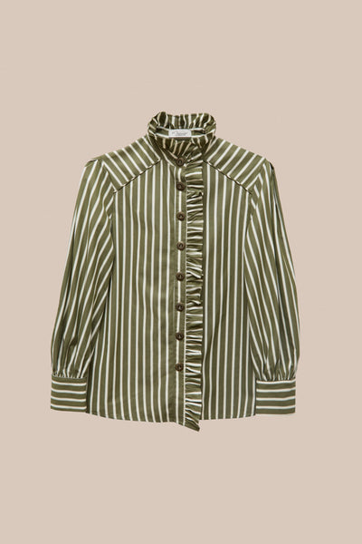 CHEMISE À RAYURES VERTES ET À VOLANTS