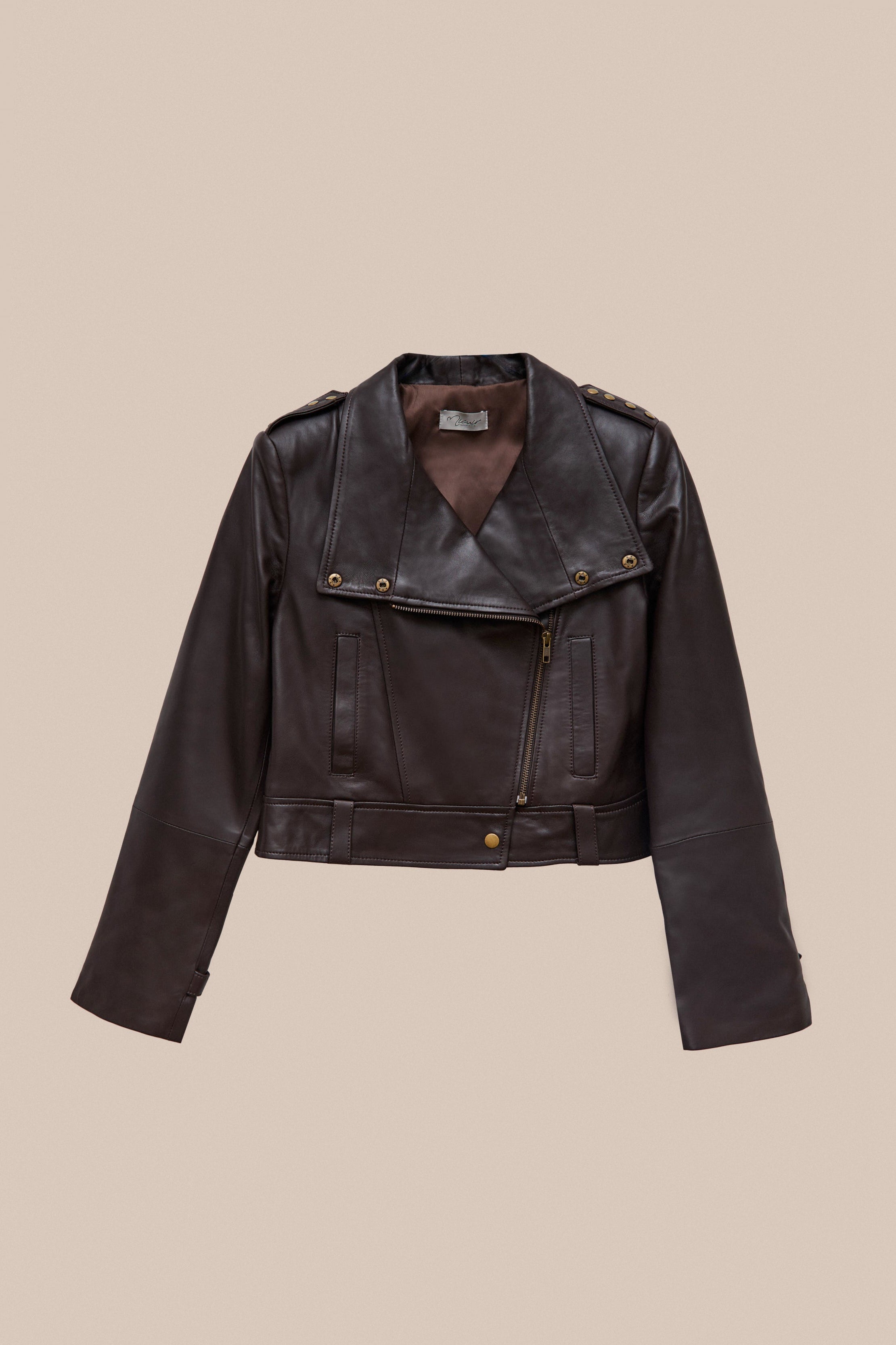 CHOCOLATE STUDDED BIKER JACKET