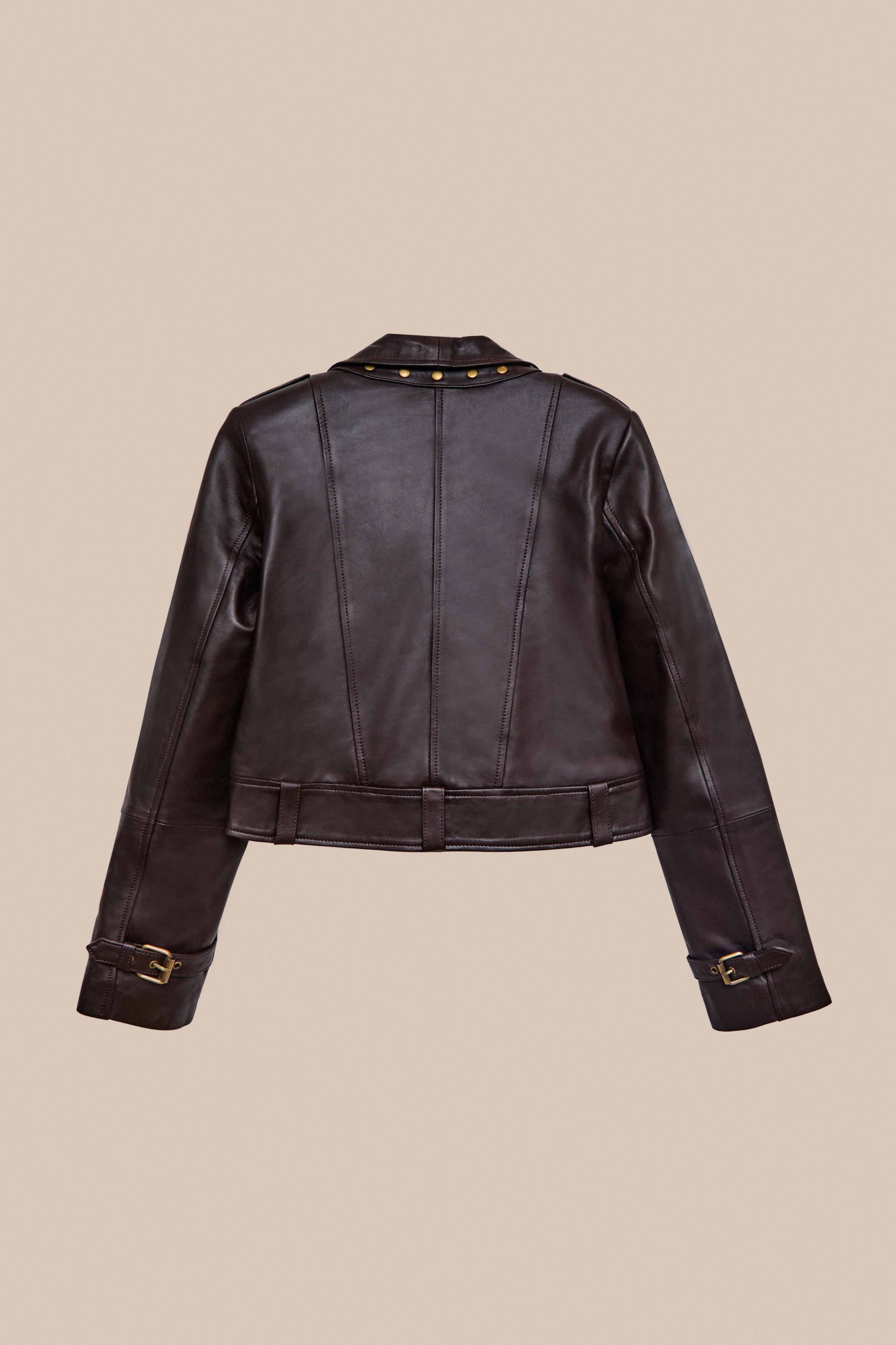 CHOCOLATE STUDDED BIKER JACKET
