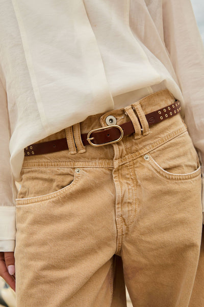 CEINTURE BOWIE MARRON À CLOUS