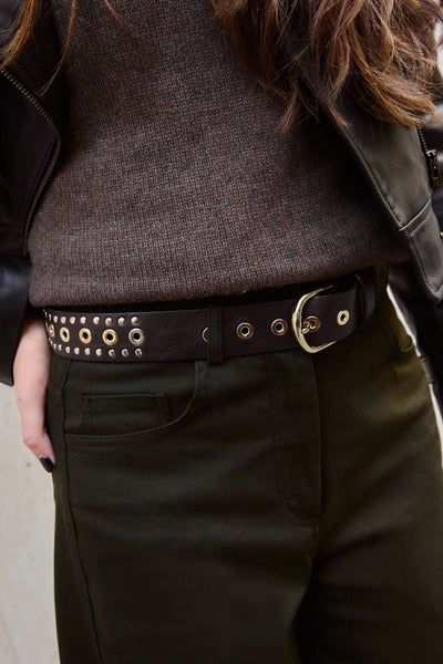 CINTURON ROCKER TACHAS CHOCOLATE