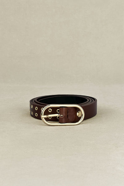 CEINTURE BOWIE MARRON À CLOUS