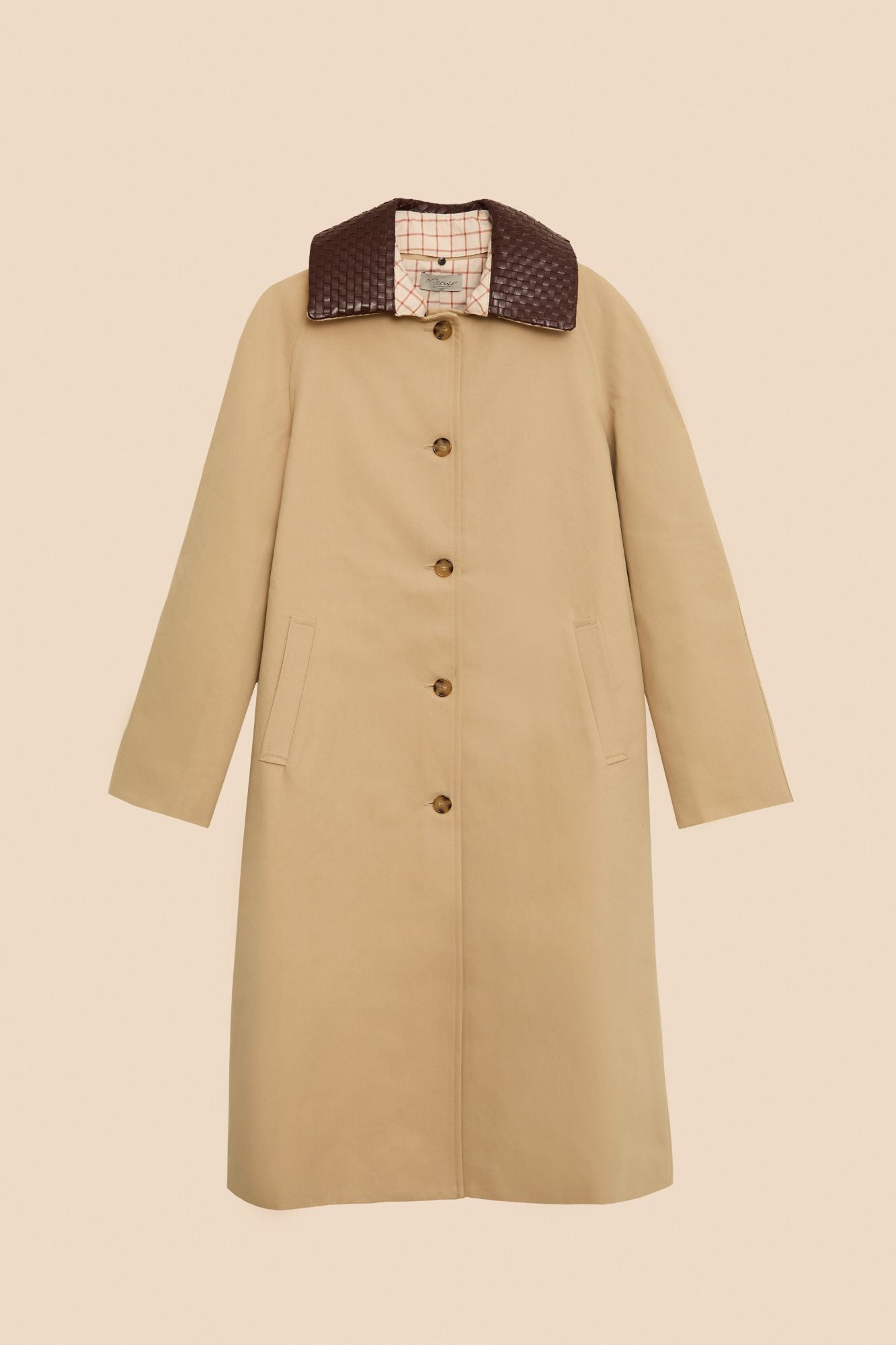 CAMEL GABARDINE BRAIDED COLLAR