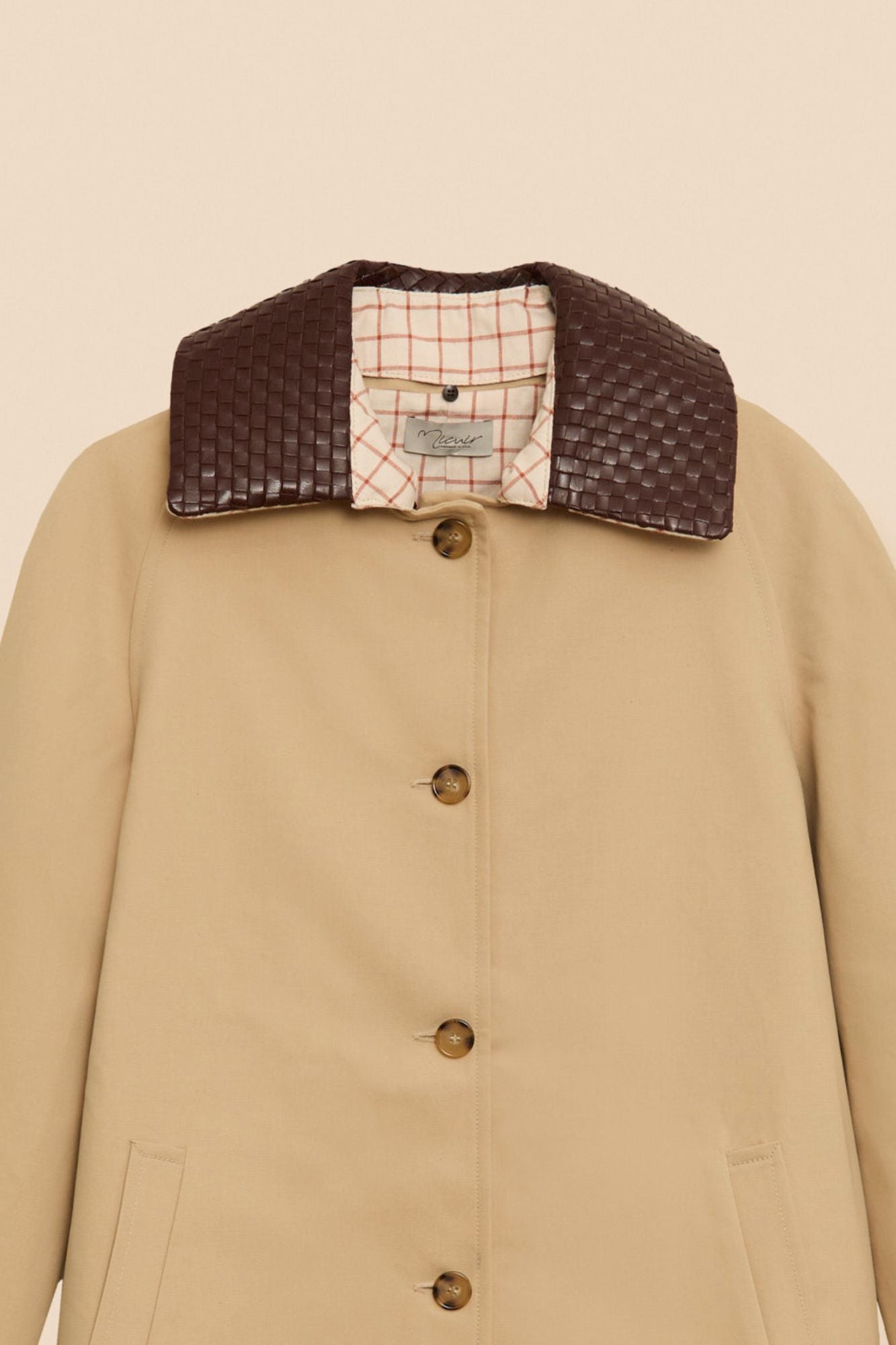 CAMEL GABARDINE BRAIDED COLLAR
