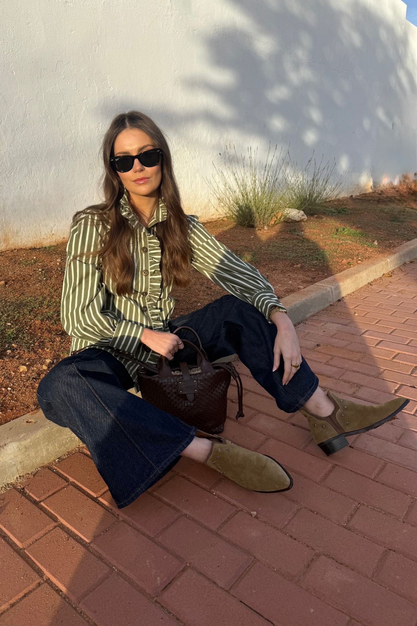 CAMISA VOLANTE RAYAS VERDE