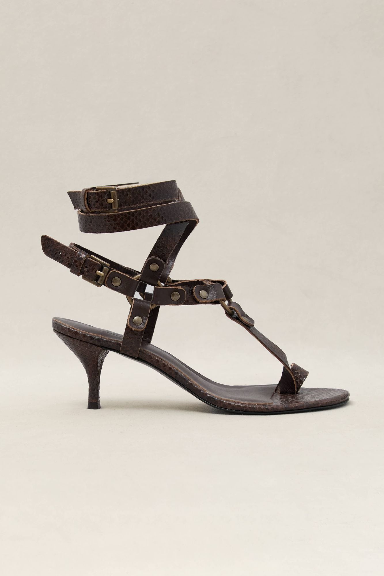 SANDALIA ESCLAVAS KITTEN SNAKE CHOCOLATE 7CM