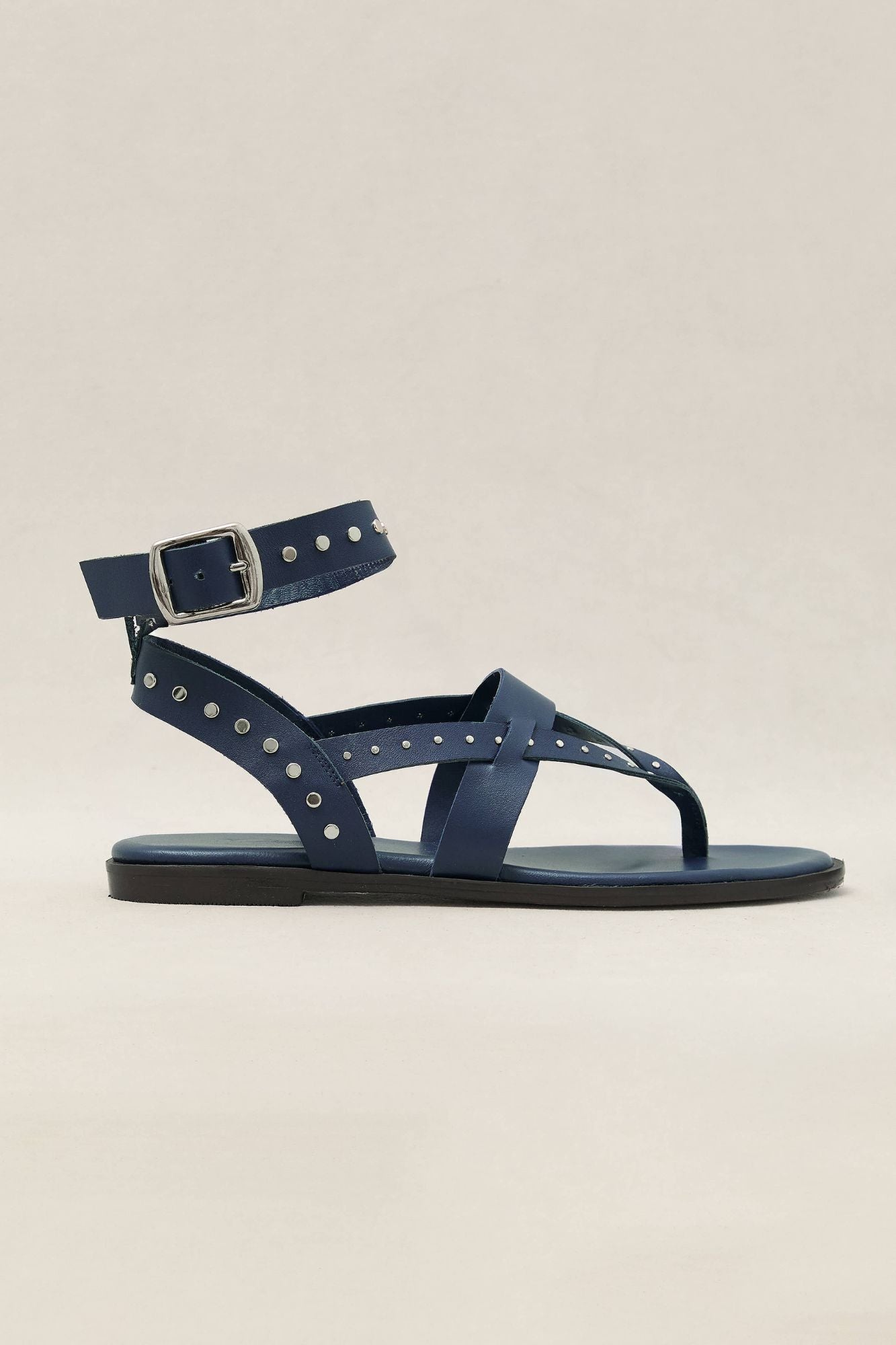 SANDALIA PLANA PIEL TACHAS BIARRITZ NAVY
