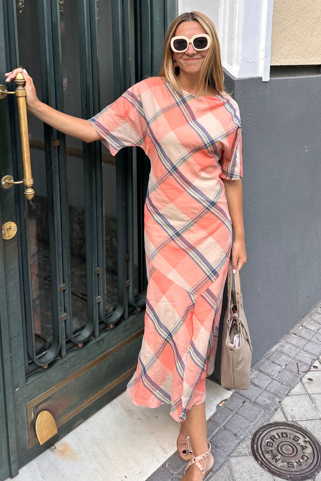 VESTIDO CUADROS NARANJA