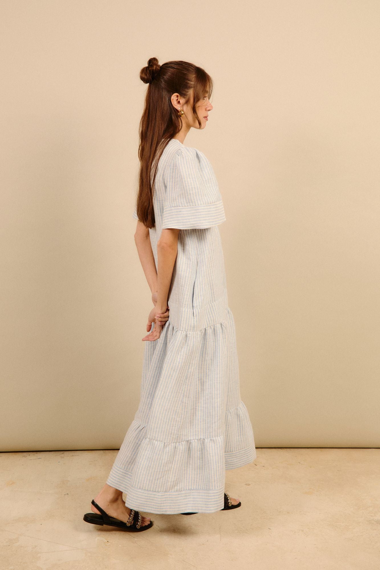 VESTIDO LINO RAYAS AZUL