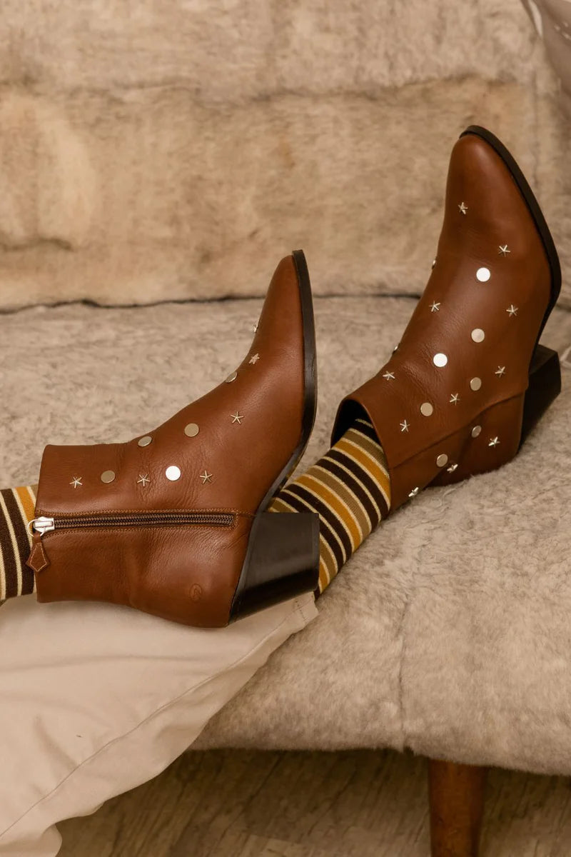 CALCETINES RAYAS GLITTER MARRON Y MOSTAZA